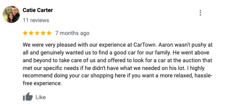 Car dealership review example 4