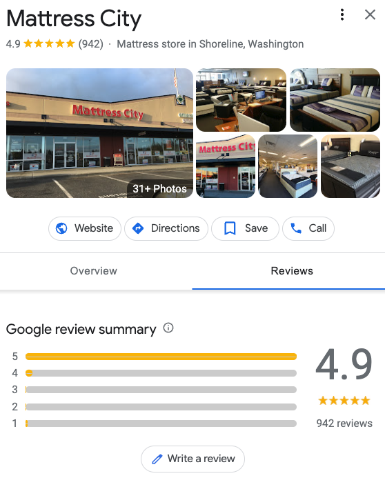 Mattress City Google Business Profile reviews