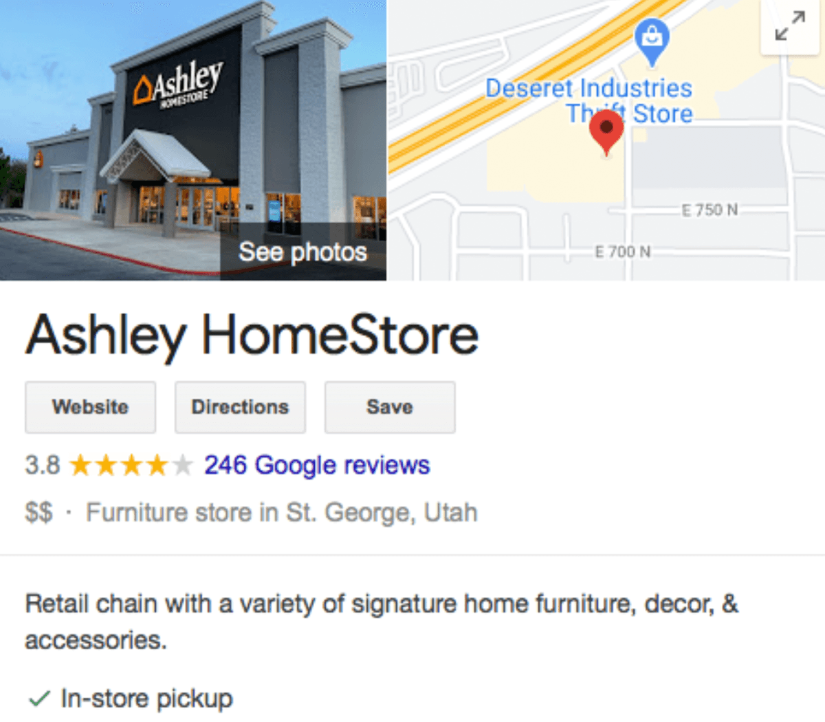 Ashley HomeStore Google Business Listing