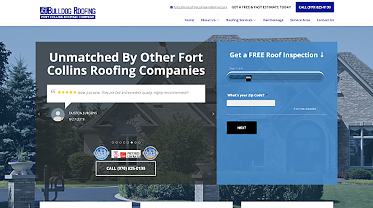 screenshot of Fort Collins Roofing Company website