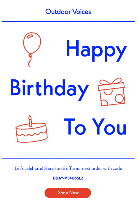 Outdoor Voices birthday email