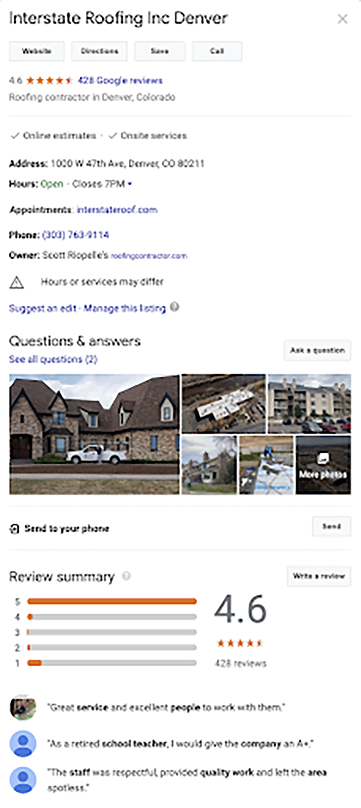 Interstate Roofing Inc on Google Business Profile