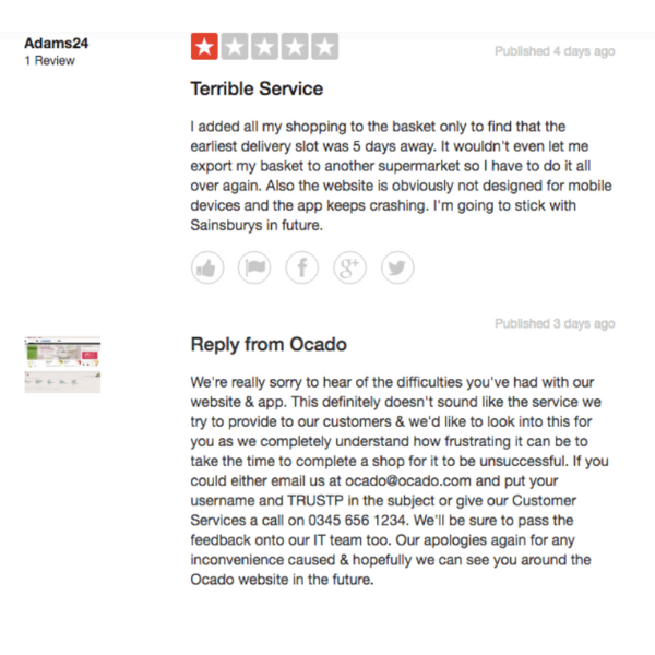 Ocado review response