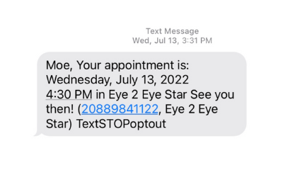 Appointment reminder automated text example