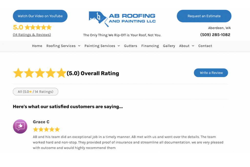 AB Roofing - Social Proof Example