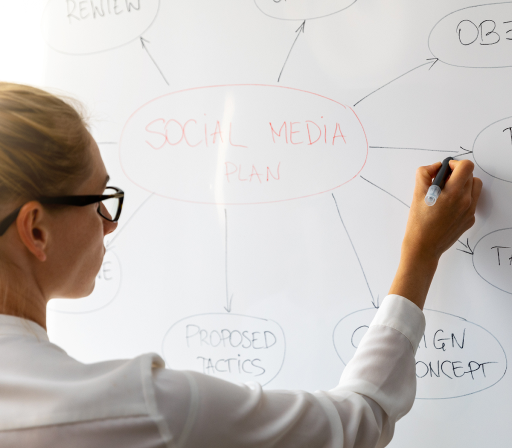  woman working on social strategy