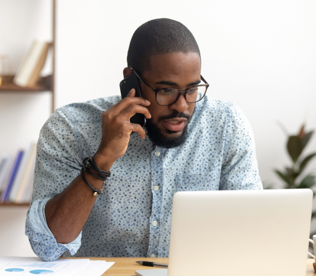 man talking to a customer call tracking