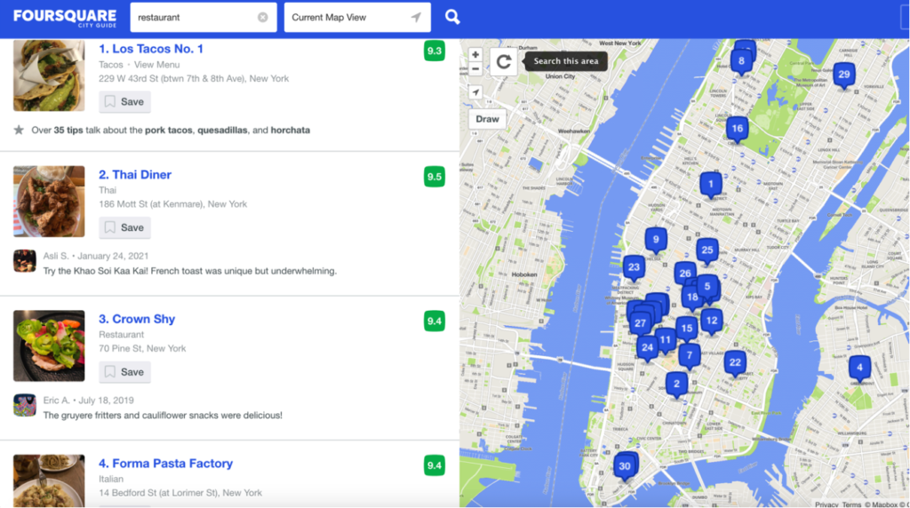 Foursquare local business search