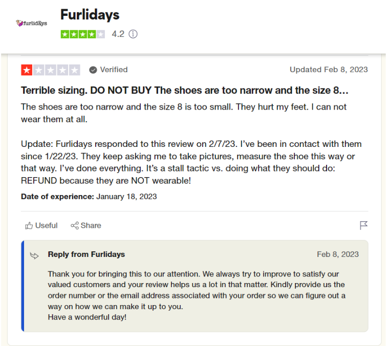 furlidays negative review response