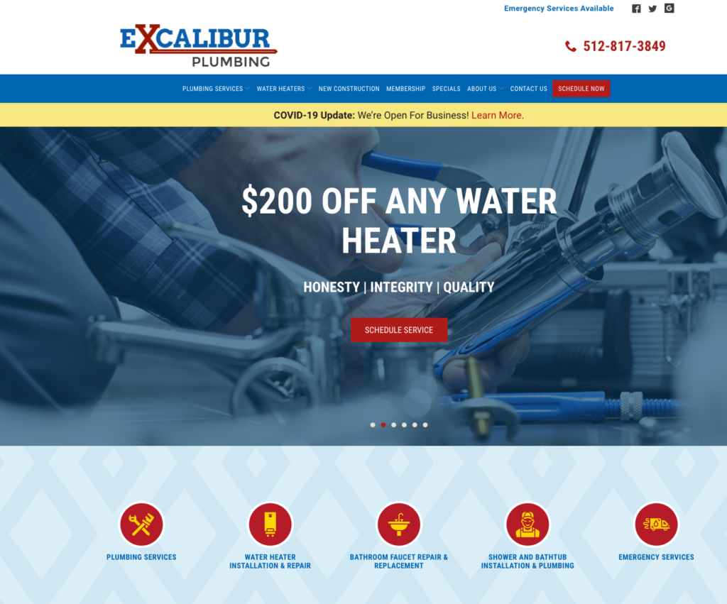 Excalibur Plumbing website example
