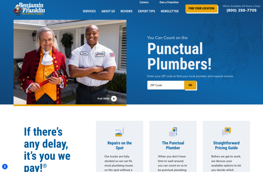 Benjamin Franklin plumbing website example