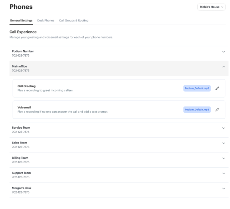 Multiple numbers support - Podium Phones