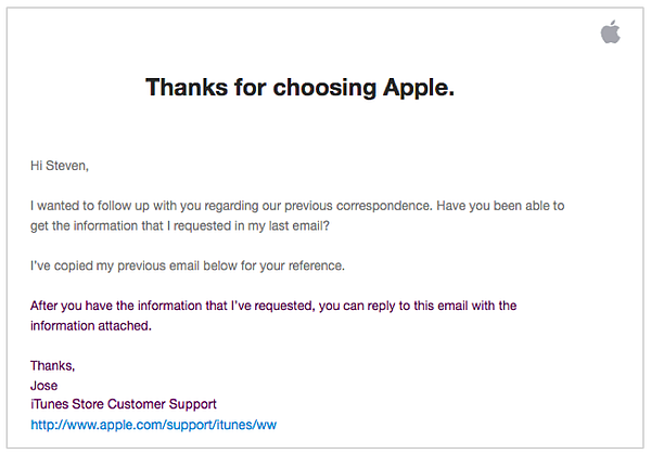 apple follow-up sales email example