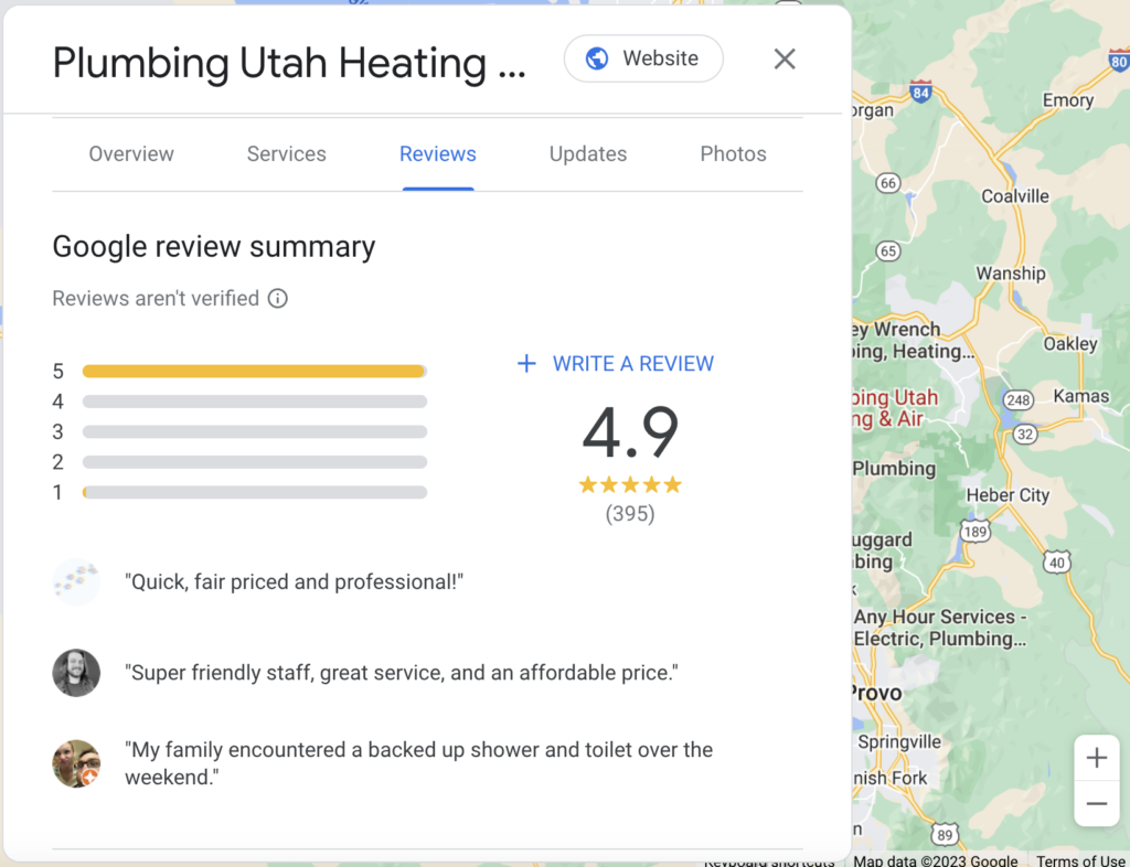 Customer reviews on google business profile