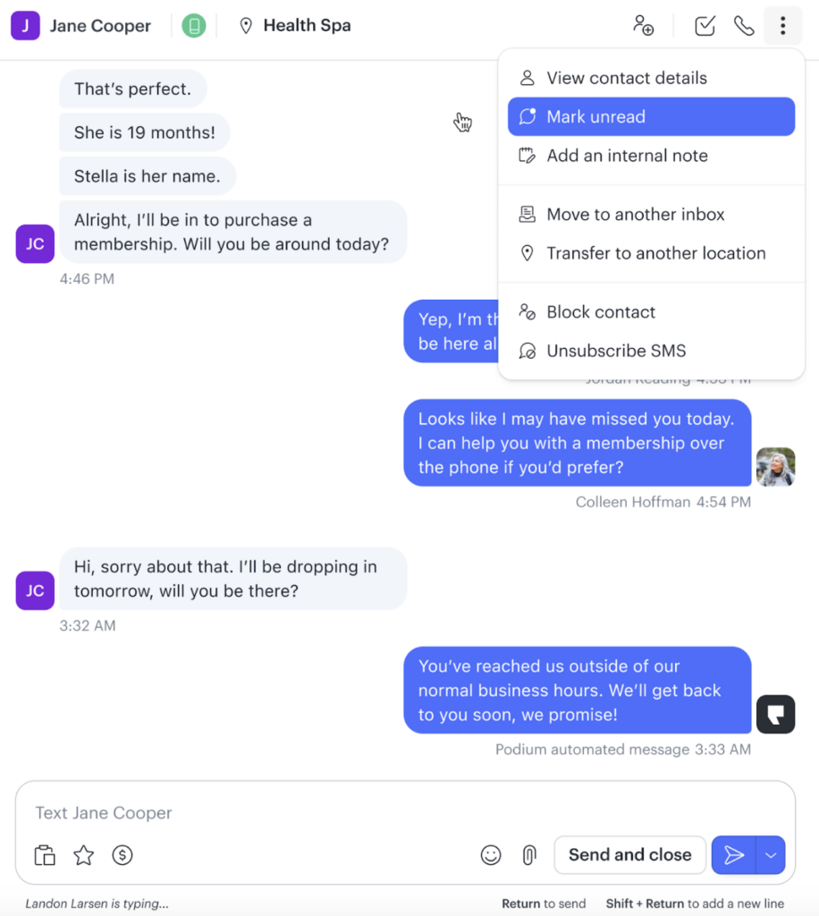 Marking Conversations Unread in podium inbox