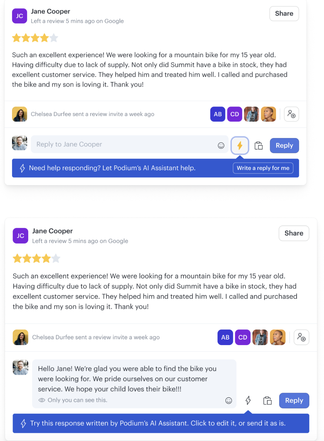 AI-Driven Messaging and Reviews